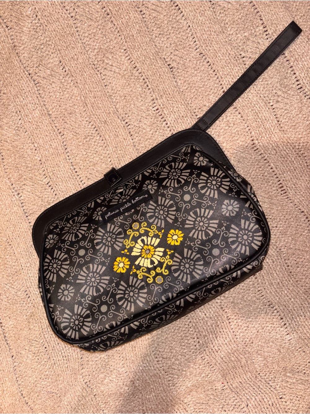 Petunia Pickle Bottom Wristlet Diaper Bag with Changing Pad Floral Black Yellow